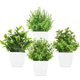 SMART DIRECT 4 Pack Small Fake Plants Mini Artificial Plants Potted Desk Plant for Table Desk Bathroom Shelf Home Kitchen Office Decor