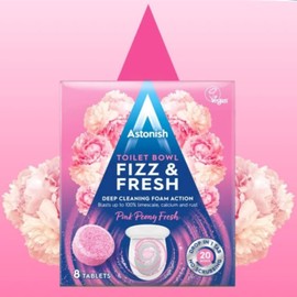 Astonish Foaming Pink Peony Toilet Bowl Cleaner - Deep Cleaning Limescale, Calcium & Rust - No Bottle, Removes Hard Stains - Box of 8 Tablets