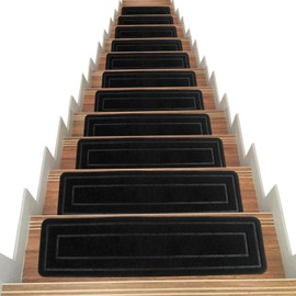 Aoxisicoo 15-Pack Black Stair Treads for Indoor Wood Steps, 8x30 Inch Non-Slip Carpet Mats with Self-Adhesive Backing, Machine Washable Safety Runner for Kids, Elders and Pets