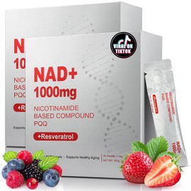 Suplemento líquido de NAD de alta potencia de 1000 mg, nicotinamida ribósido y resveratrol con PQQ, que potencia la energía celular, la concentración y el envejecimiento saludable (2 unidades
