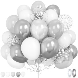 White and Silver Balloons Set, 50Pcs 12Inch White Metallic Silver Confetti Balloons Decoration for Birthday Baby Shower Wedding Anniversary Graduation Party Decor