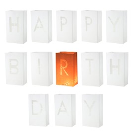 MECCANIXITY White Paper Luminary Bags, Birthday Sign Flame Resistant Candles Bags for Birthday Celebration Decoration Proposals