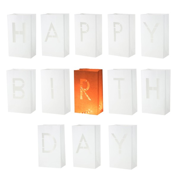 MECCANIXITY White Paper Luminary Bags, Birthday Sign Flame Resistant Candles