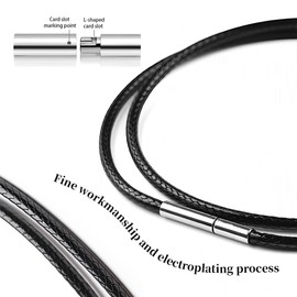 Heyumybit Mens Leather Necklace Cord,4pcs Leather Necklace Braided Rope Chain with Stainless Steel Clasp,Waterproof Black Cord Chain for Men & Women 40cm,45cm,50cm,55cm