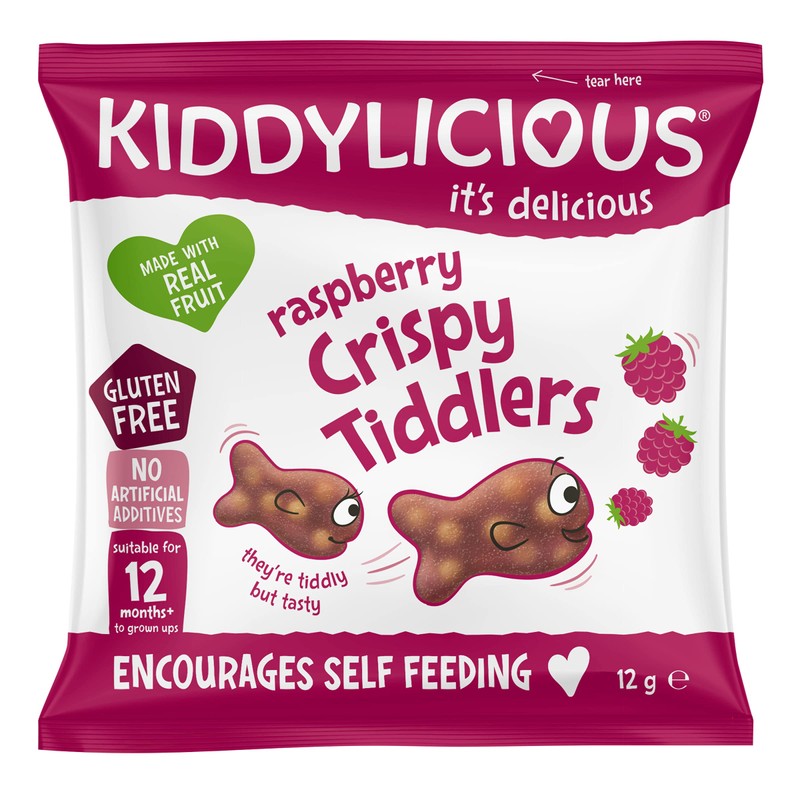 Kiddylicious Crispy Tiddlers, Raspberry, 12g, (Pack of 18)