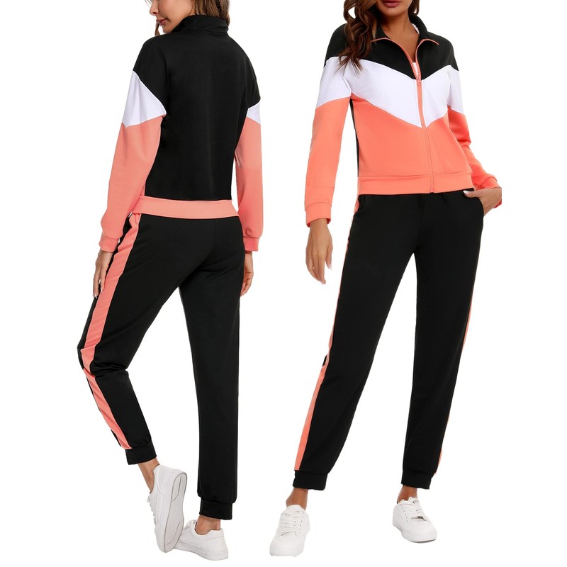 Women 2 Pieces Sweatsuit Sets Long Sleeves Jogging Suit Zip