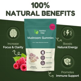 Nutrition Edge Nutrition Edge 12-in-1 Super Mushroom Gummies - Lion's Mane, Reishi & Chaga for Brain & Immune Support | Vegan & Gluten-Free