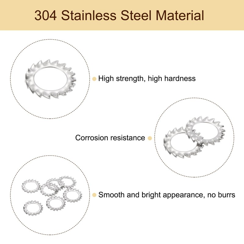 sourcing map 40Pcs External Tooth Washers, M14 304 Stainless Steel