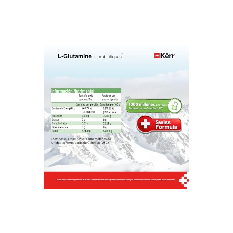 Kërr Pharma L-Glutamina + Probióticos 15g, 30-Pack. Regeneración avanzada de