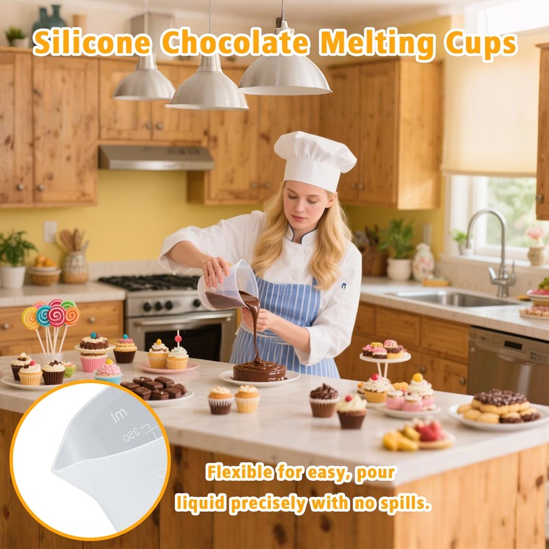 Palksky Silicone Cups for Melting Chocolate, 4PCS Silicone Measuring Cups