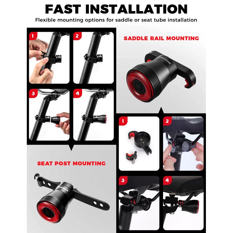 ROCKBROS Smart Bike Tail Light, Brake Sensing & Auto On/Off