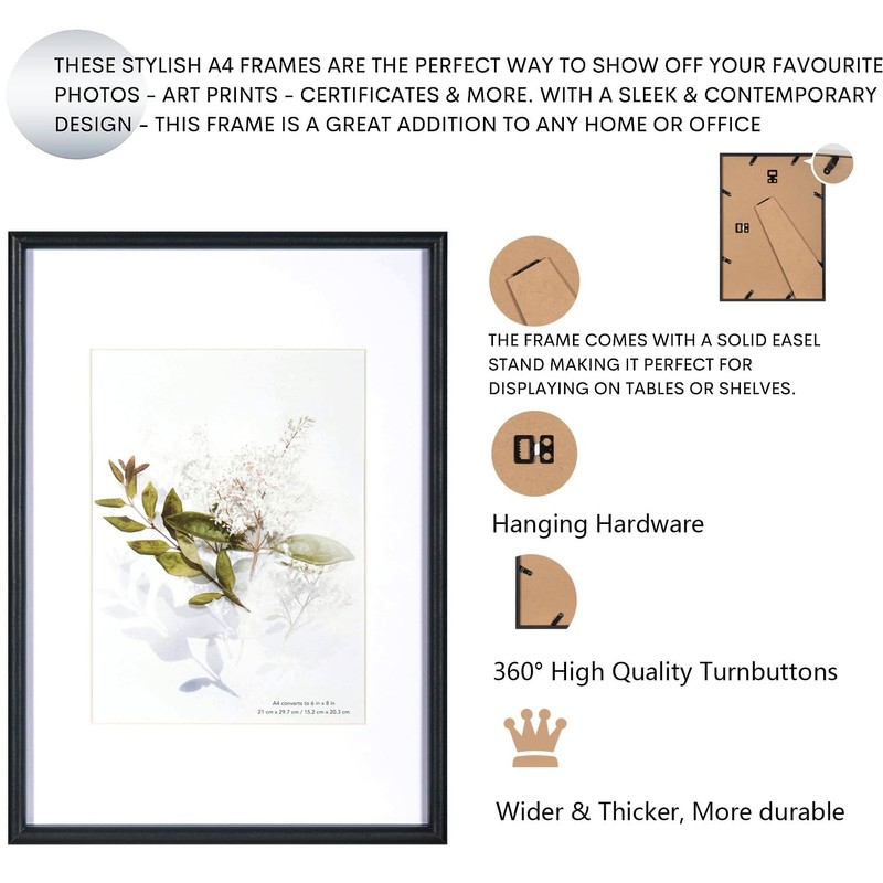 Baoee Black Wooden A4 Frames, Picture Frames Set of 2,Poster