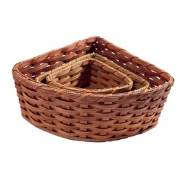 Amish Corner Storage Handmade Solid Oak Woven Wicker Basket (Medium)