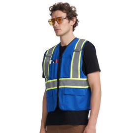 A-KSAFETY High Visibility Safety Vest for Men Women with Pockets and Zipper, Blue, Medium