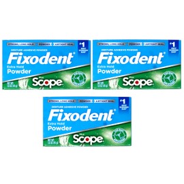 Fixodent Denture Adhesive Powder, Extra Strong, Plus Scope, Strong, Long Hold Powder, Airtight Seal, 1.6 OZ, Pack of 3