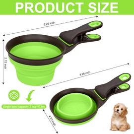 PNEUICALLY Collapsible Silicone Dog Food Scoop Foldable Pet Food Measuring Cup with Bag Clip 3 in 1 Multi-Function Silicone Dog Food Scooper (Green, Large)
