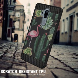 CasesOnDeck Case Compatible with [LG G7 / LG G7 ThinQ] Tribal Floral Matte TPU Flexible Carbon Fiber Textured (Flamingo Cactus)