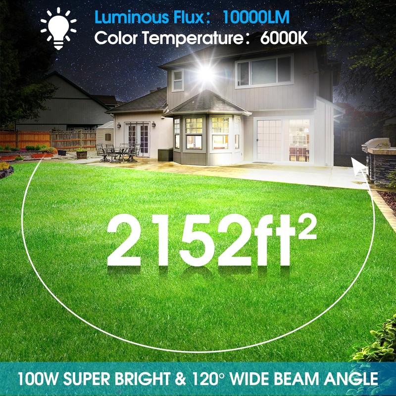 Yolovis Flood Lights Outdoor,100W 10000LM Super Bright LED Work Flood