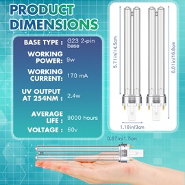 Qualirey 2 Pcs 9 Watt UV Bulb Replacement for Pond Filter Aquarium G23 Base Replacement Light Bulb Compatible with UVC Pl-S TUV Germicidal Light