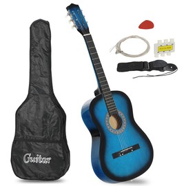 ZENY 38-in Kid Beginner Acoustic Guitar Set Right-handed W/Case, Strap, Pitch Pipe, Pick - Blue:_Black