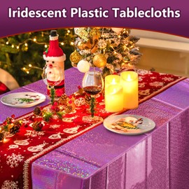 2Pack Iridescent Plastic Tablecloths Shiny Disposable Laser Rectangle Table Covers 54" x 108" Holographic Foil Tablecloth Iridescent Party Decorations for Birthday Bridal Wedding Anniversary Christmas