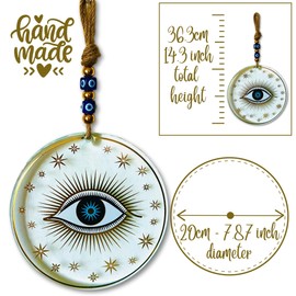 Macroria XXL 7.8" 20cm Clear & Gold One Eye Patterned Handmade Evil Eye Wall Decor - Protection, Good Luck Charm Wall Hanging Ornament - Spiritual Sun Catcher- Ojo Turco & Greek Decor