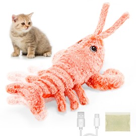 Kinberry Flopping Lobster Toy for Cats & Small Dogs - Soft Cat Chew & Kicker Toy, Motion Activated Moving Cat Toy with 2 Catnip Packets – USB-Chargeable, Washable, Low-Noise Cat Nip Toy Gift, 12.6inch