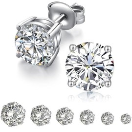 CUEMOON 6 Paar Ohrringe Herren Diamant, Damen mit kubischem Zirkonia, Ohrringe aus Edelstahl, hypoallergene Ohrringe für Damen, Ohrringe Lichtpunkte, 3~8 mm Glitzer Diamant Ohrring