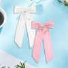 Pink & White Hair Bows - Long Tail Ponytail Clips