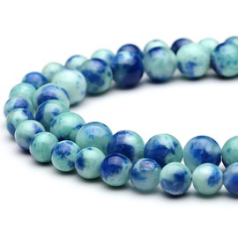 Youngbling Natural Jade Beads for Jewelry Making,8mm Blue Point Jade Polished Round Smooth Stone Beads,Genuine Real Stone Beads for Bracelet Necklace 15 Inch(Blue Point Jade,8mm)