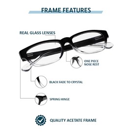 Clear Glass Reading Glasses Real Glass Lenses in Stylish Acetate Frame Available in Reading Magnification +0.25 to +3.00 (+1.50)