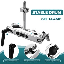 TENTOTEN Drum Set Clamp, Drum Set Mounting Clamp with Universal Omni-Ball & Long Ratchet Handle, Drum Set Clamp for Toms & Cowbell
