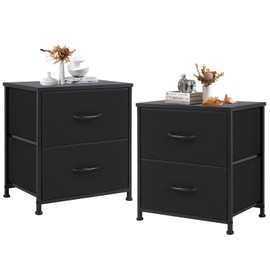 DUMOS DUMOS Nightstand Set of 2, Small Dresser with 2 Fabric Drawers Side Bedroom End Table Kids Bedside Storage Furniture for 25 inch Tall Night Stand for Closet, Entryway, College Dorm, Black, M-2 Pack