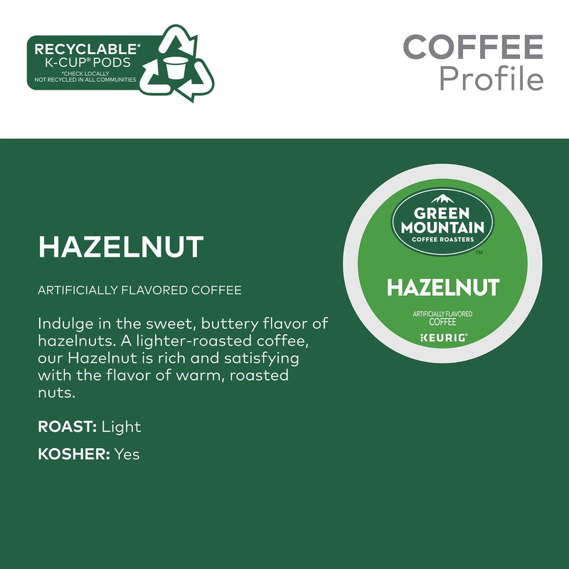 Green Mountain Coffee Roasters Hazelnut Keurig Single-Serve K-Cup Pods, Light
