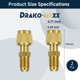 2Pcs A2L R-32 R-454B Adapter, 1/4" Left-Hand Female to 1/4" Right-Hand Male Flare Fittings, for R-32/R-454B A2L Refrigerant LH Tanks and RH Service Hose, Brass HVAC Charging Adapter (Straight × 2)