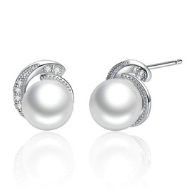 White Pearl Earrings jewellery 925 Sterling Silver White Pearl Push-back Stud Earrings For Women Fashion jewellery