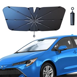 JDDRY Car Front Windshield Sun Shade with Pull Cord 1PC,Umbrella Sun Shade for Car Front Windshield,2024 Car Umbrella Front Sun Shades Cover for Small Car/Sedan/Compact SUV(140x74cm)