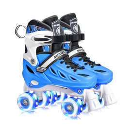 METROLLER Roller Skates for Girls and Boys Ages 4-12, Adjustable 4 Sizes for Kids Toddler Rollerskates with Light up Wheels, for Women and Men (Medium-Big Kid (1-4 US), Blue)