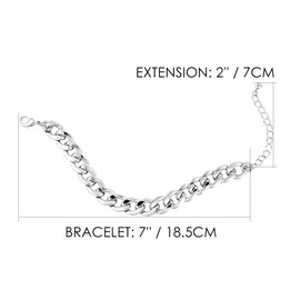 LANE WOODS Chunky Gold Bracelet for Women 14k Gold Plated Diamond-Cut Cuban Chain Link Bracelet for Men Classic Jewelry (Silver)