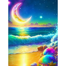 Huacan AB Diamond Painting Kits for Adults, Beach Moon Full Drill Round Diamond Art, Diamond Dots for Beginner Clearance Paint by Diamonds Landscape DIY 5D Gem Crafts 11.8x15.7inch / 30x40cm