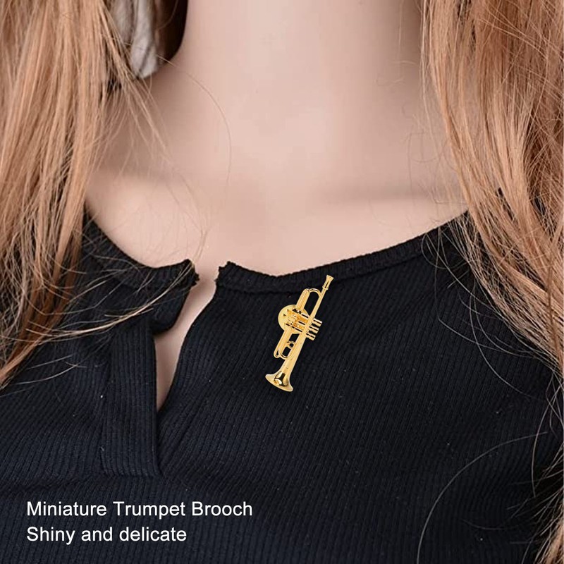 Gold Miniature Trumpet Shaped Lapel Brooch Pin Brass Exquisite Mini