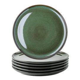 LERATIO Ceramic Dinner Plates Set of 6, 10.5 Inch Reactive Glaze Porcelain Plates, Modern Shape Dinnerware Dishes Set for Kitchen,Microwave&Dishwasher&Oven Safe, Scratch Resistant-Green