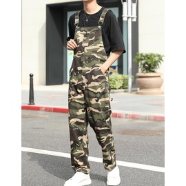Dcincell Men's Camo Bib Overalls Loose Fit Camouflage Coveralls Fashion Casual Workwear Lightweight Jumpsuit with Pockets, Camo, 34
