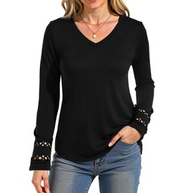 Fioris 2025 Womens V Neck Tops Trendy Design Long Sleeve Styles Fall Fashion Work Outfits Black