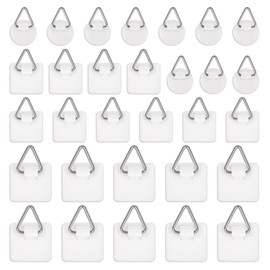 30 Pack Adhesive Picture Hanger Picture Hanging Hooks Without Nails Invisible Adhesive Wall Hangers Plastic Sticky Picture Hangers for Photo Frame Foamboard Plate Wall Art Decor