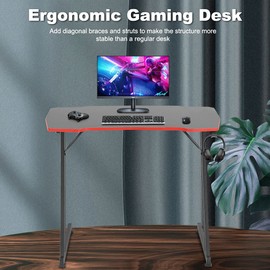 Gmaing Desk 35.4in PC Computer Desk Z Shaped Gaming Workstation Ergonomic Gaming Table with Headphone Hook for Home Office, Red