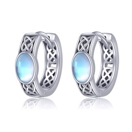 Celtic Earrings 925 Sterling Silver Moonstone Celtic Knot Huggie Hoop Earrings Jewellery Gifts for Women Girls, Sterling Silver, No Gemstone