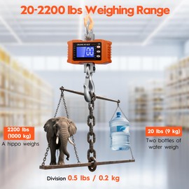 Digital Crane Scale 2200lb/1000Kg Digital Hanging Scale with LCD Screen, Crane Scale Industrial Heavy Duty with Unit Change, High Precision Crane Scale for Market, Farm, Construction, Factory