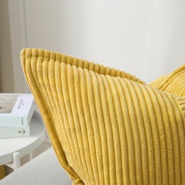 HAUSSY Mustard Yellow Decorative Throw Pillow Covers 24x24 Inch Set of 2,Soft Solid Corduroy Striped Cushion Case,Square Euro Pillow Shams,Winter Home Decorations for Couch,Bed