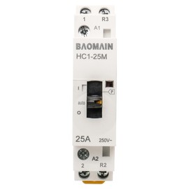 Baomain 220V AC 2-Pole Contactor, 25A 1NO1NC Normally Open + Normally Closed, DIN Rail Mount - Manual & Automatic Switchable for HVAC, Motor, Pump, Lighting HC1-25M/11-220VAC